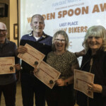 Last place and the Wooden Spoon Award for the Baldy Bikers, Roy, Chris, Linda, and Liz.